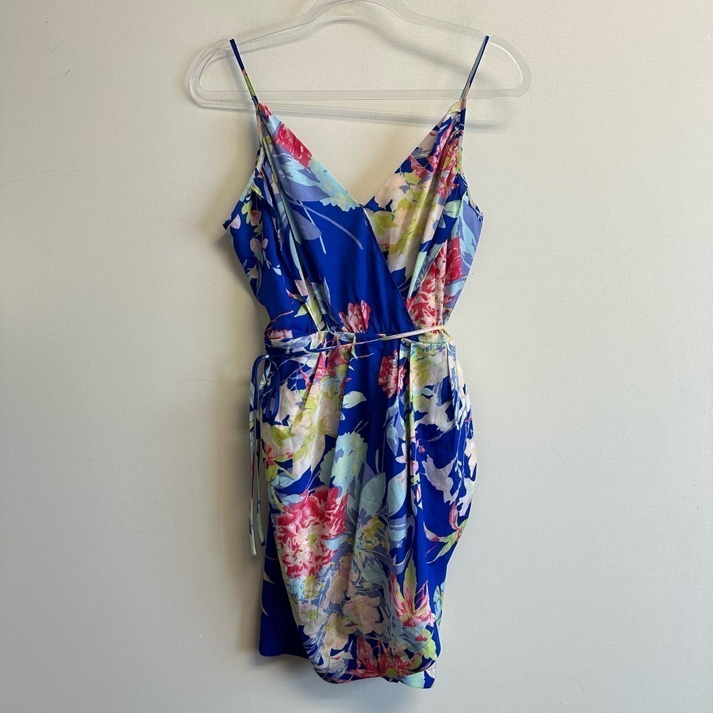 Yumi Kim Jayne Faux Wrap Blue Hawaii Spaghetti Strap Mini Dress Medium